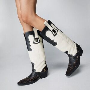 Nasty Gal Black and Cream Heeled Boots